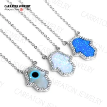 Sintético Opal Hamsa Mano de Fátima Encanto Genuino Plata de Ley 925 Colgante de Collar