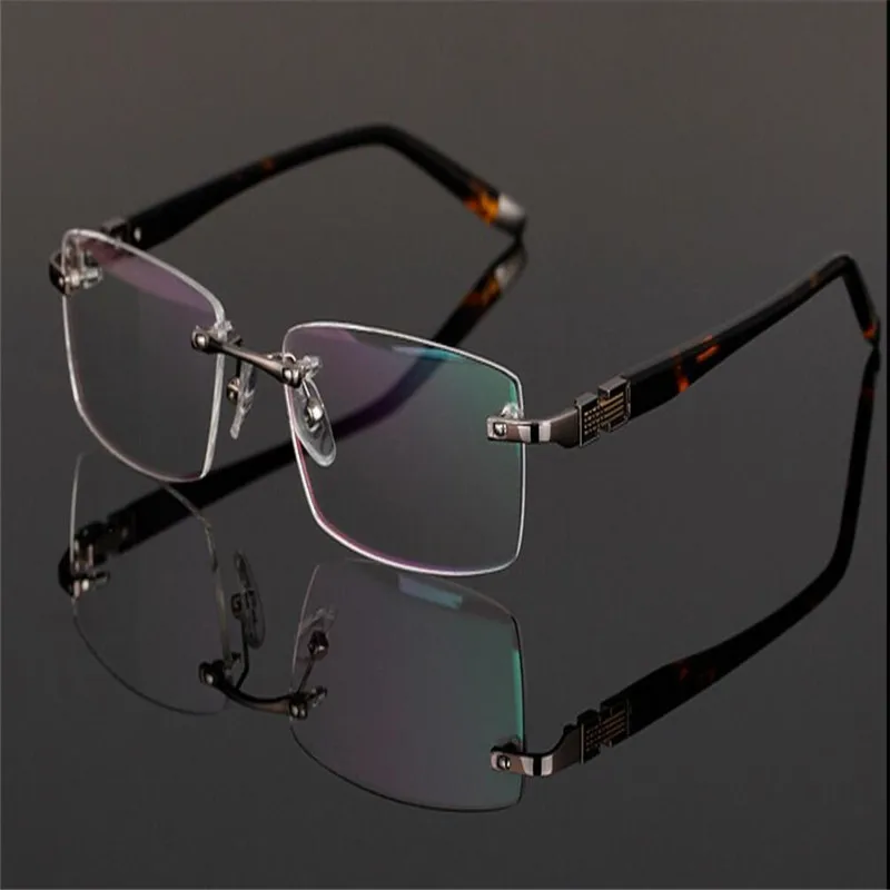 

MONGOTEN Rimless Fashion Business Men Alloy Luxury Retro Optical Eyeglasses Clear Lens Myopia Goggle Spectacle Eyeglasses Frame