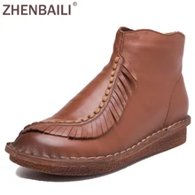 ZHENBAILI/3 цвета; повседневная женская обувь на плоской подошве; коллекция года; сезон осень; Модные ботильоны из натуральной кожи на молнии; женские полусапожки на низком каблуке
