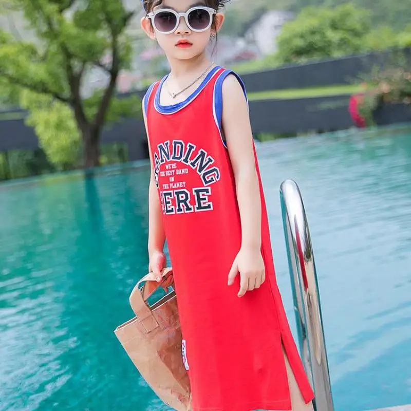 

2019 Children Dresses Striped Dress Sleeveless Sport Dress For Little Kids Girls Costume Size 7 8 9 10 11 12 14 Years Sukienki