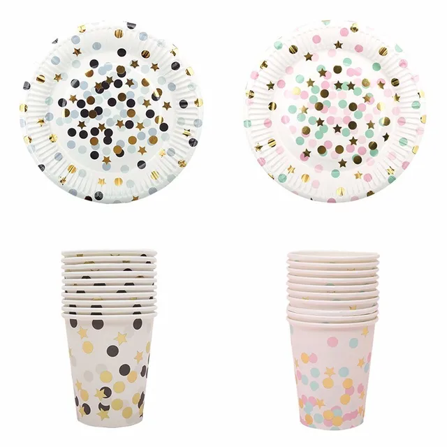 Golden Stars And Dots High end Disposable Tableware Set Paper Plates ... Golden Stars And Dots High end Disposable Tableware Set Paper Plates ...