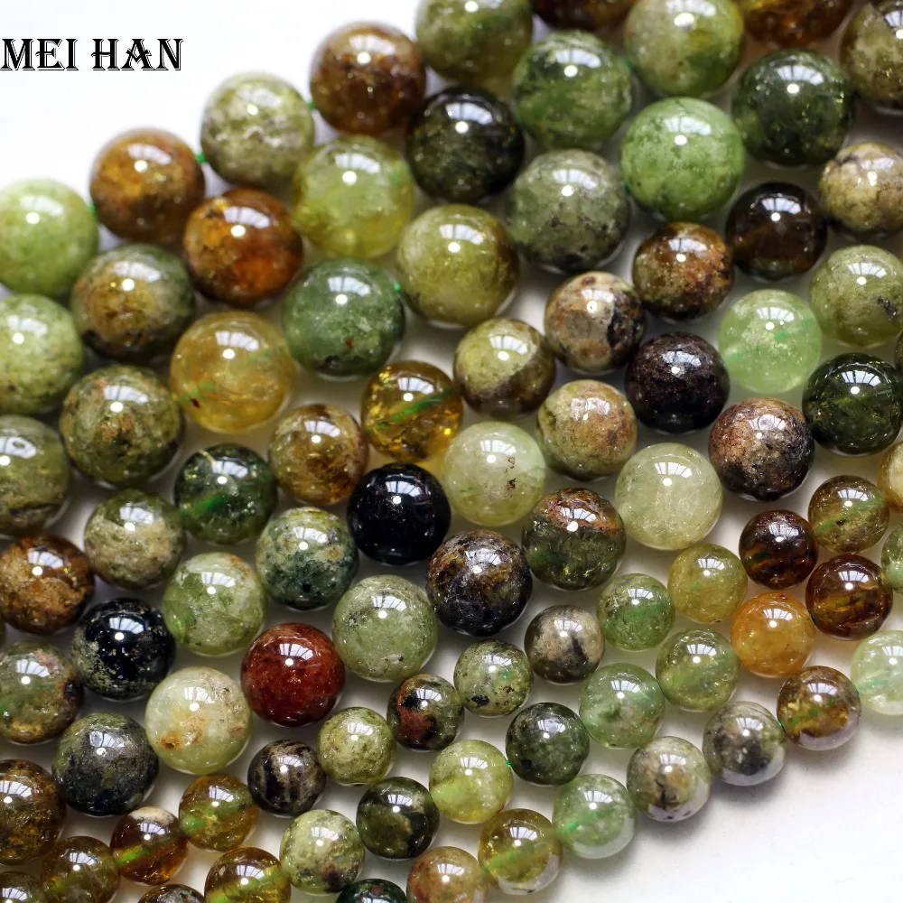 

Meihan Free shipping natural 8mm,10mm,11.5-12mm green garnet smooth round charm gem stone for jewelry making design
