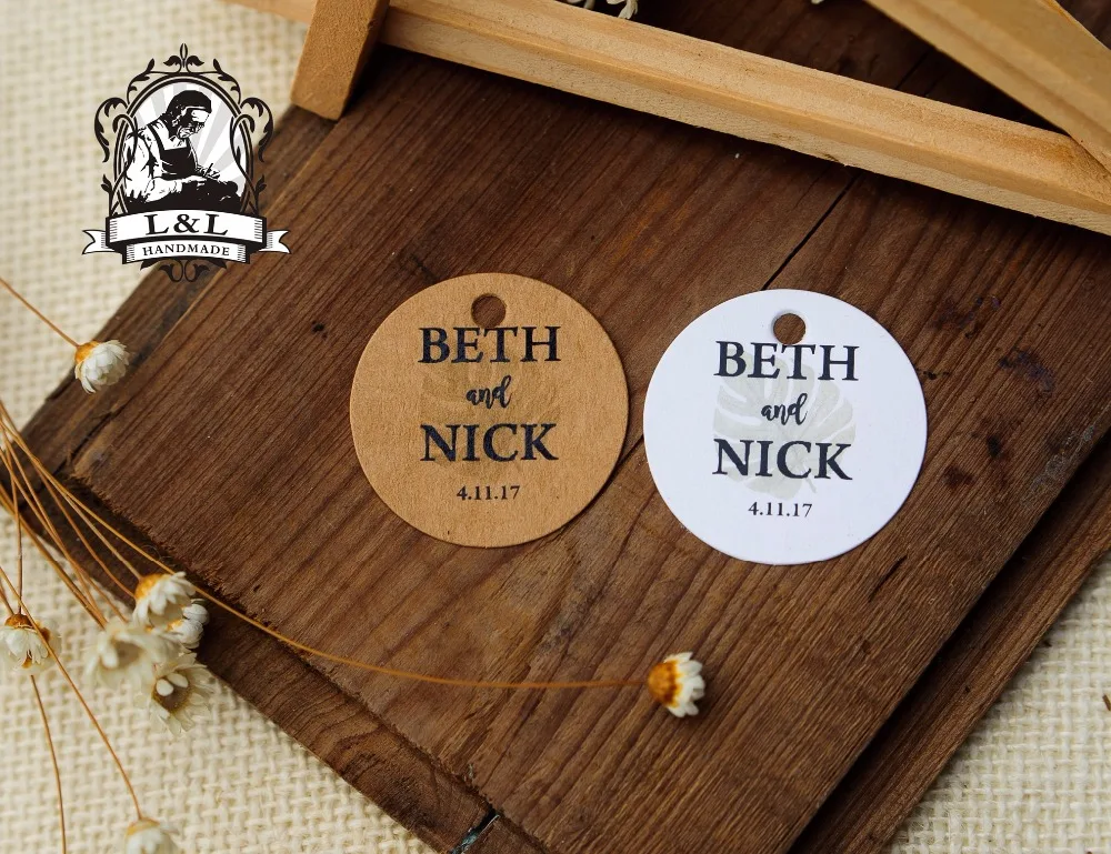 

200 pcs 3.5cm round kraft/white paper label product label ANNIVERSARY Greetings thank you tags hen weekend tag attend a wedding