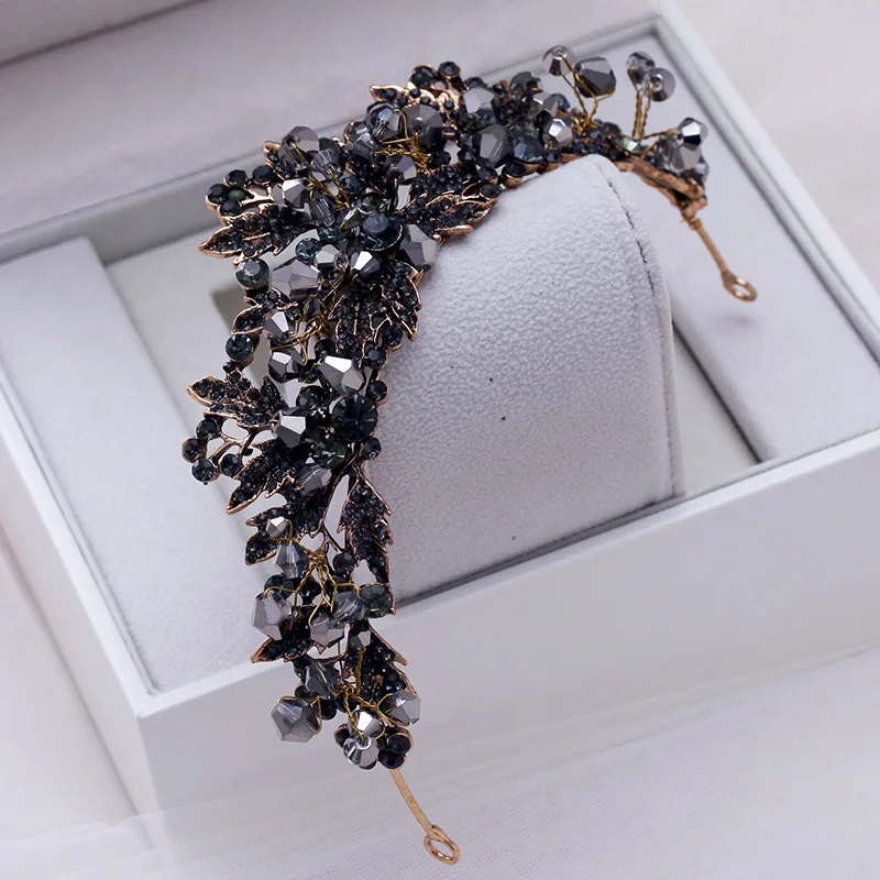 DIEZI барокко черного цвета с украшением в виде кристаллов бусины Свадебная Корона-Тиара Стразы диадема для торжества, для фаты тиара повязки для волос, свадебные аксессуары для волос