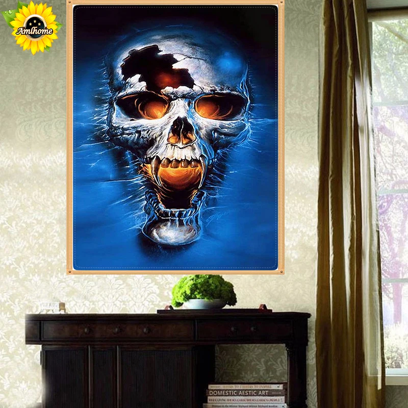 ARMYQZ 5DDIY Diamond Painting Cross Stitch skull pattern round diamond Embroidery icons Rhinestone Full Mosaic picture | Дом и сад