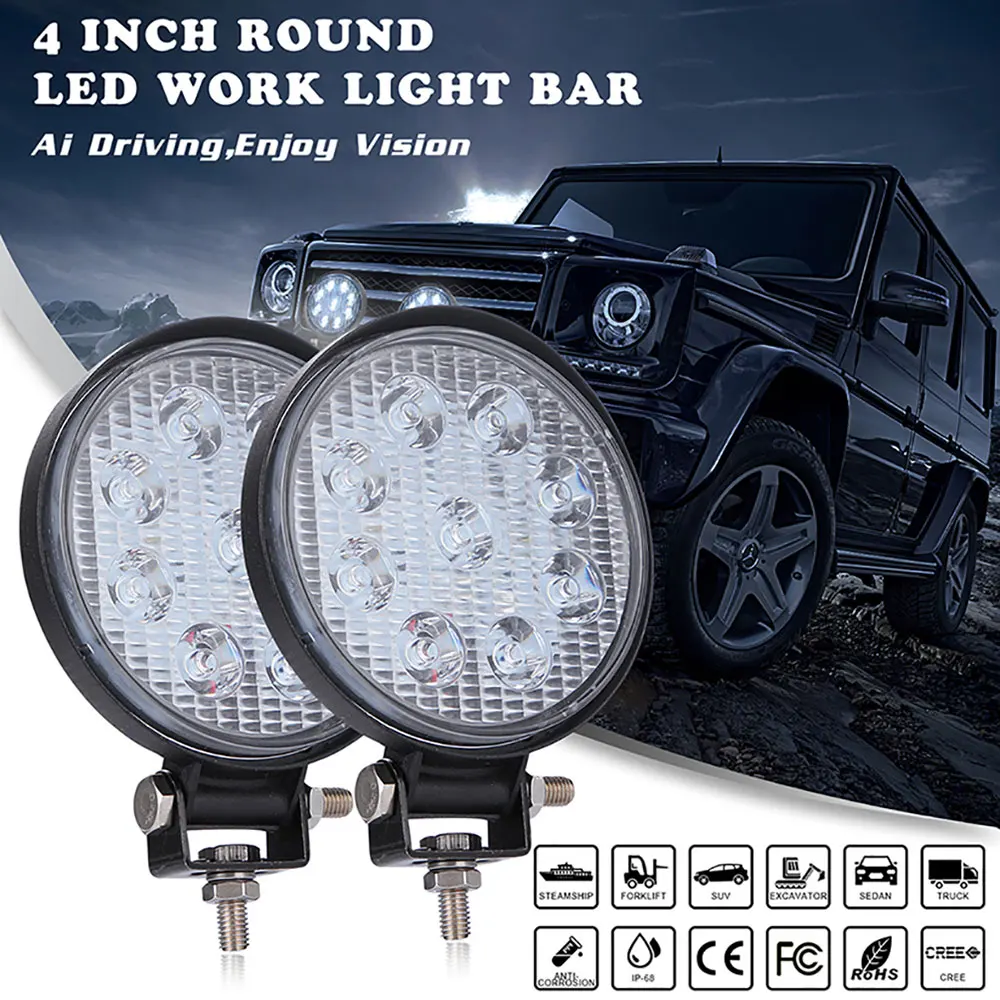

Led Work Light 27W 6500K Led Driving Light Waterproof Round Led Spotlight for Car Offroad 4x4 SUV ATV Motorcycle Auto Spotlight
