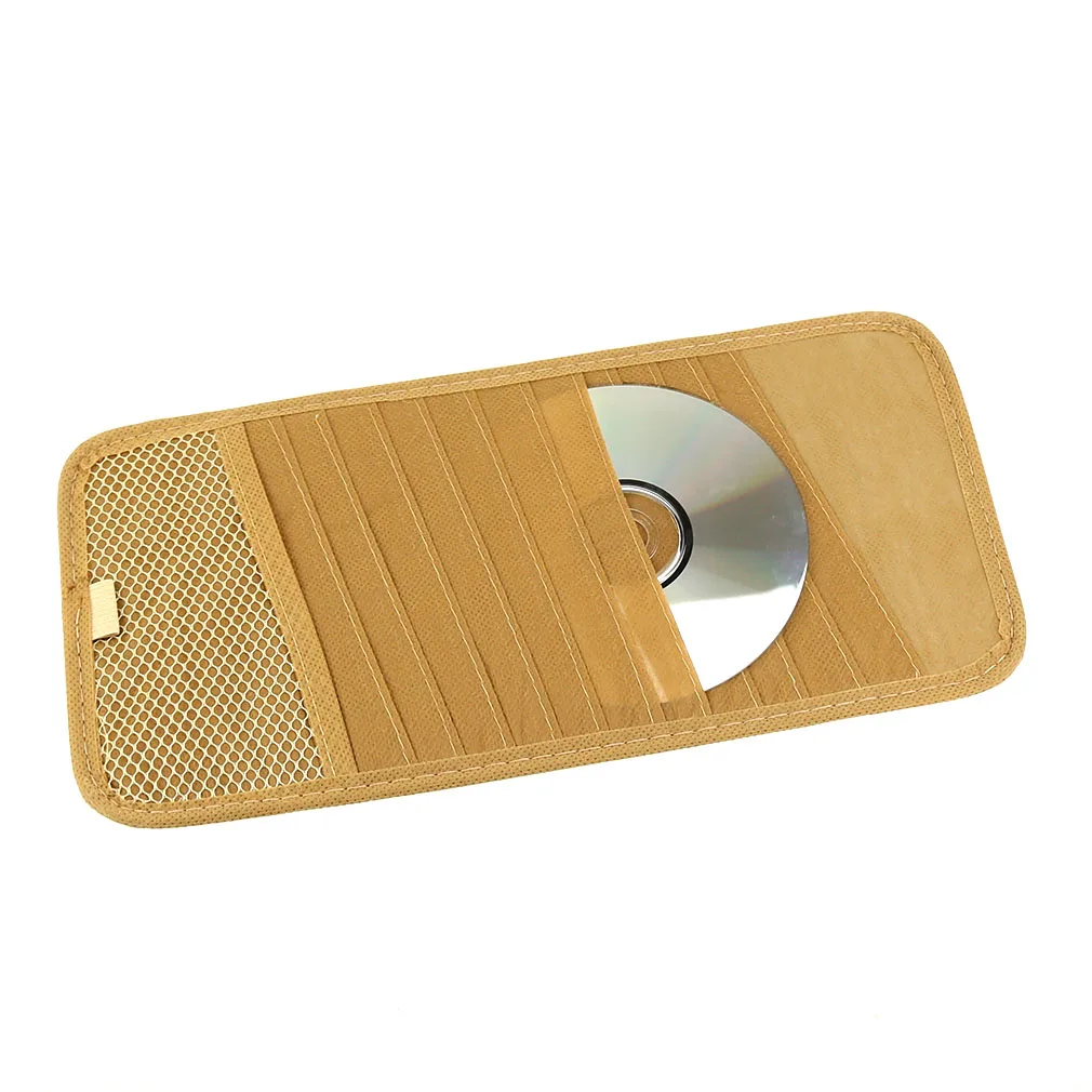 

12 Disc Capacity CD Car Sun Visor Storage Dvd Holder Beige Pocket Case Organizer