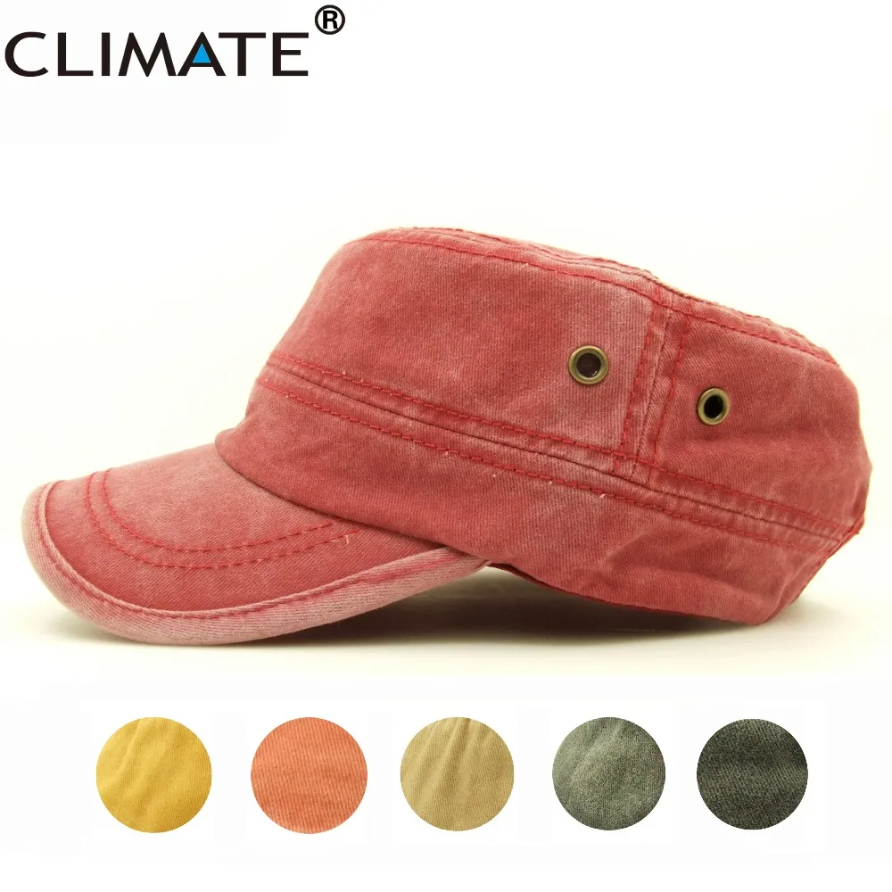 CLIMATE 2017 New Nice Women Pure Solid Color Heavy Washed Flat Top Cap