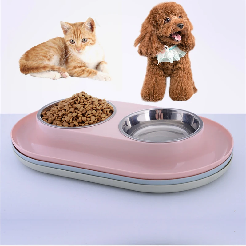 

Dogs feeding water double bowl Steel Dog feed Bowl With No Spill Non-Skid Silicone Mat Feeder Pet Puppy Cat Food Container for