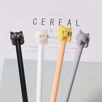 

4 pcs/lot Kawaii Cat Gel Pen 0.5mm Cartoon Plastic Black Ink Gel Pens for Writing Office School Supplies Stationery