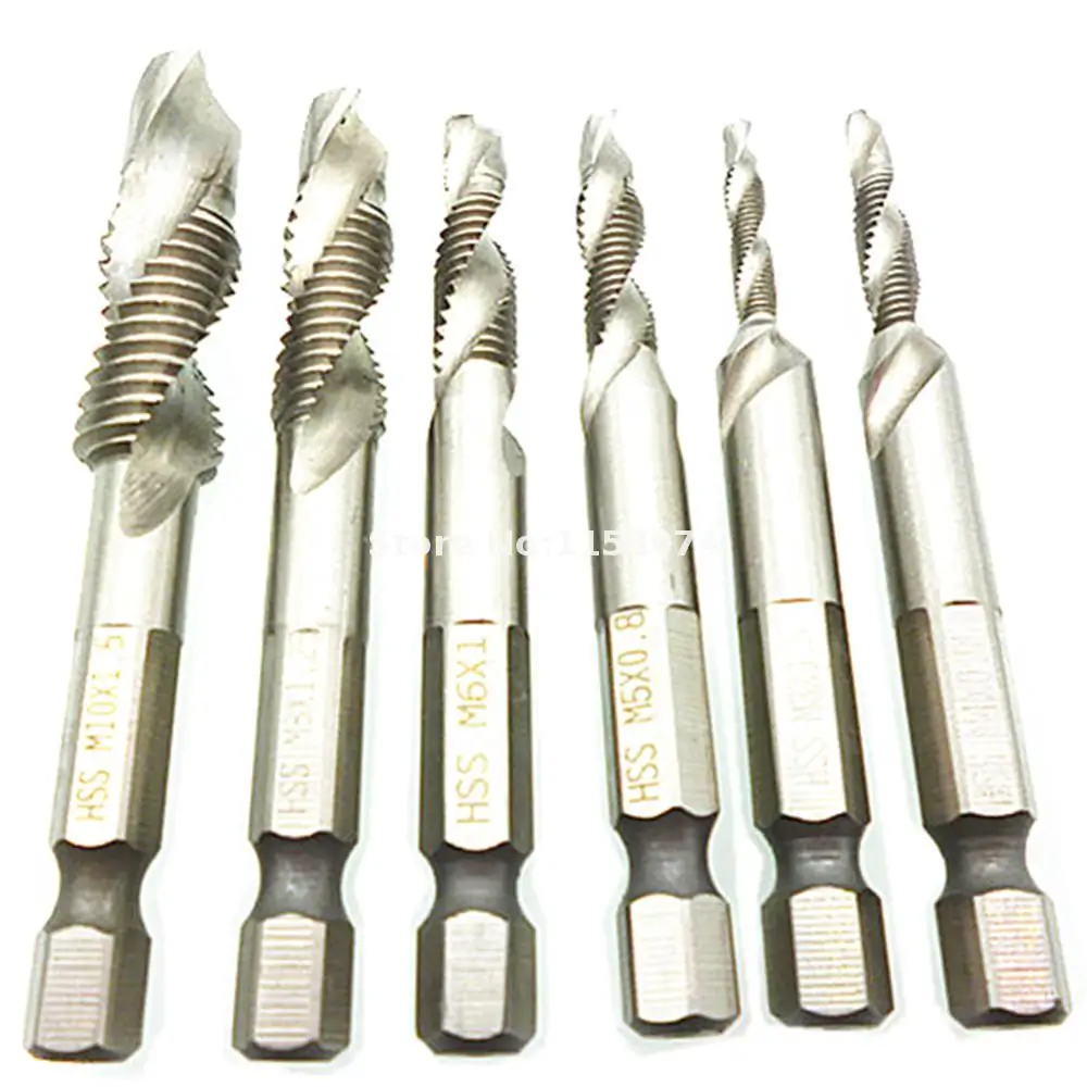 6pc Metric Tap Hss Drill Bits Set Deburr Bit Quick Change 1/4" Hex
