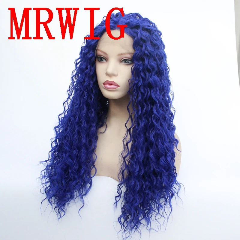 MRWIG Middle Part Kinky Curly Synthetic Front Lace Wig 26in 180%Density Heat Resistant Fiber