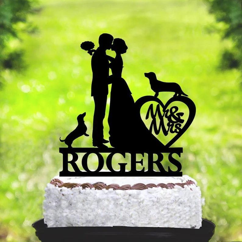 

Bride and Groom with Pets Customized Mr Mrs Wedding Cake Topper Personalized Couples Marriage Party Cake Accessory Supplies