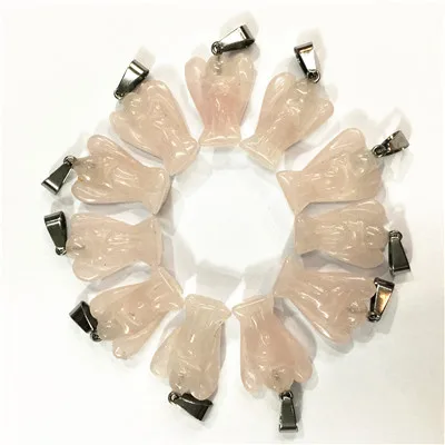 Модный натуральный камень подвески ангелы исцеления Подвески бирюзой Агаты опал для Для женщин Изготовление ювелирных ожерелий, 12 шт - Окраска металла: Rose quartz