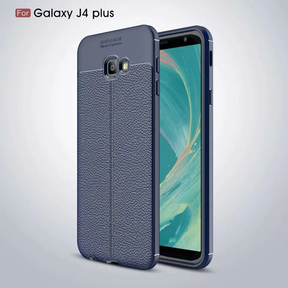 Противоударный чехол с текстурой личи для samsung Galaxy J4 Plus мягкая задняя крышка из