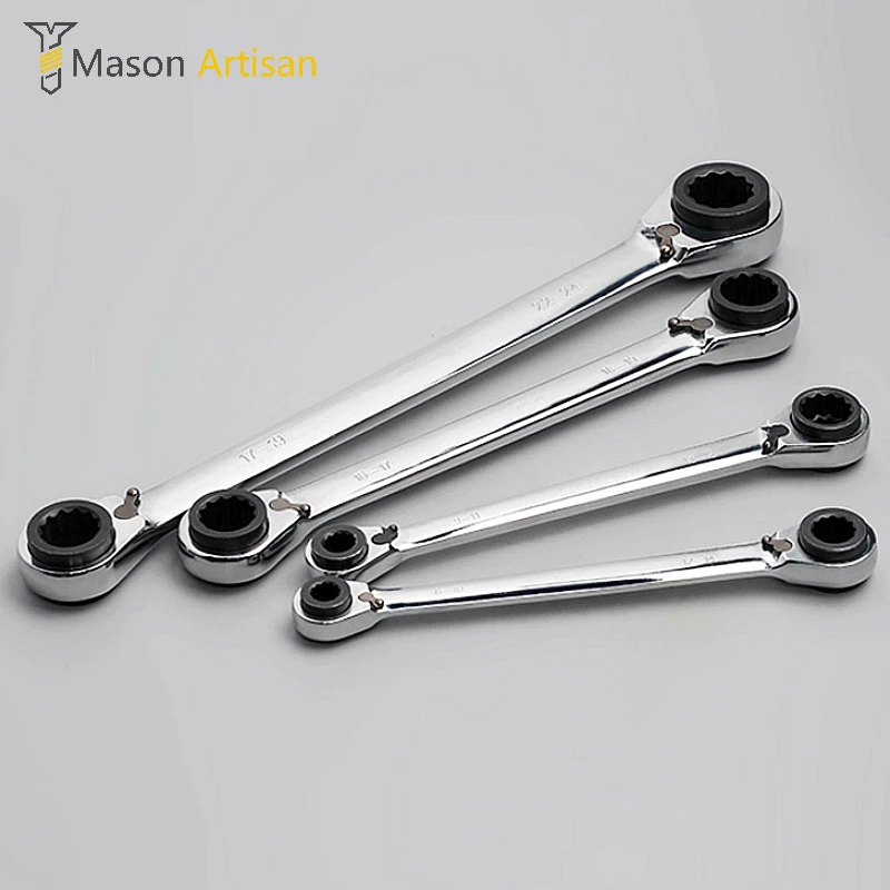 

1Piece Double End Ratchet Wrench 4 In 1 Multi Spanner Wrench 8-10-12-14/9-11-13-15/16-17-18-19/17-19-22-24mm Two-way Hand Tools