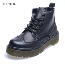 COOTELILI/зимняя обувь с перфорацией типа «броги»; женские ботильоны из натуральной коровьей кожи с плюшевой подкладкой; зимние ботинки на резиновой подошве; обувь на платформе; Размеры 35-40