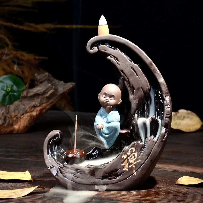 Creative Monk Mountain Stream Backflow Incense Cones Burner Incense
