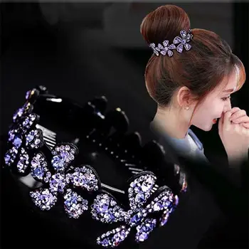 

1PC Rhinestone Flower Hairpins Women Hair Clips Openwork Elegant Flowers Elegant Crystal Twist Round Barrette Hair Accessories