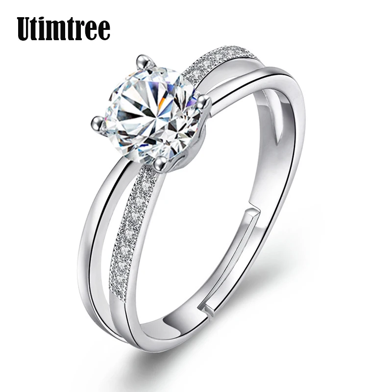 

Utimtree New Design CZ Engagement Rings for Women Silver Jewelry Opening Wedding Ring with Crystal Resizable Knuckle Finger Ring