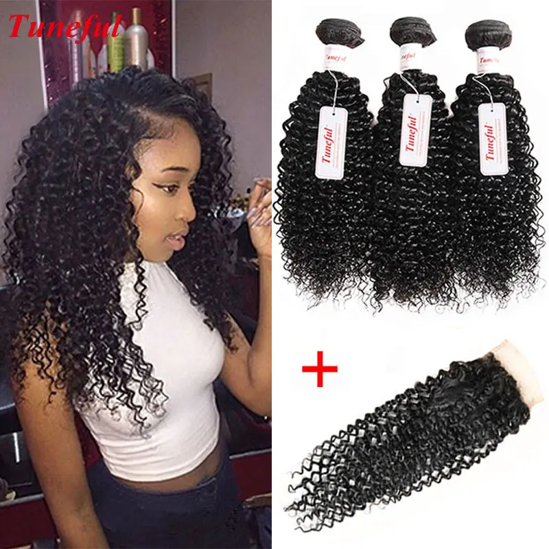 Malaysian Virgin Hair With Closure 3 Bundle Deals Kinky Curly Weave Human Hair With Closure Malaysian Curly Hair With Closure
