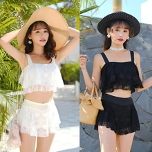 Купальник Летний из двух частей сексуальный студент Твердые Короткие Купальники для малышек для женщин Горячая весна кружево ванный комплект девушка плоский угол тонки