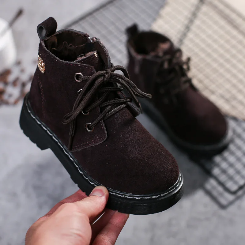 

2018 Winter new leather children Madingxue warm cotton shoes boys and girls shoes Plush Fanhion Boots
