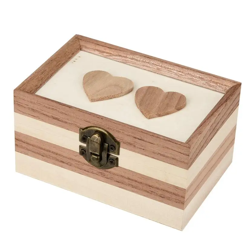 Винтажная деревянная коробка для хранения ювелирных изделий Коробка для хранения Кольцо Серьги Контейнер чехол для хранения любовь зеркало с замком Чехол Держатель Лидер продаж