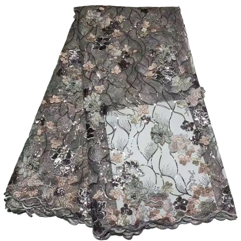 

Free shipping (5yards/pc) high quality African 3D flowers lace fashion French net lace fabric with sequins embroidery FAL006