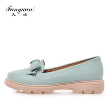 Fanyuan/Повседневное плоские легкие кожаные туфли женская обувь Карамельный цвет Женская обувь на плоской подошве Обувь лук-узел скольжения на комфорт Для женщин S Обувь шнурованная для женщин Zapatillas Mujer