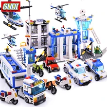 Городская полиция gudi серии строительные блоки маленького размера идущие город вертолет цифры блок сборные игрушки Развивающие детские игрушки
