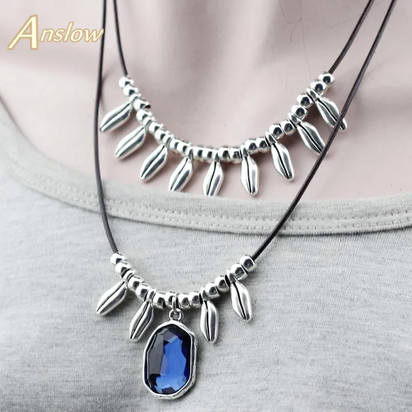

Anslow New Fashion Jewelry Top Quality Crystal Collar Statement Necklace For Women Two Layer Style Lucky Love Jewelry LOW0075AN