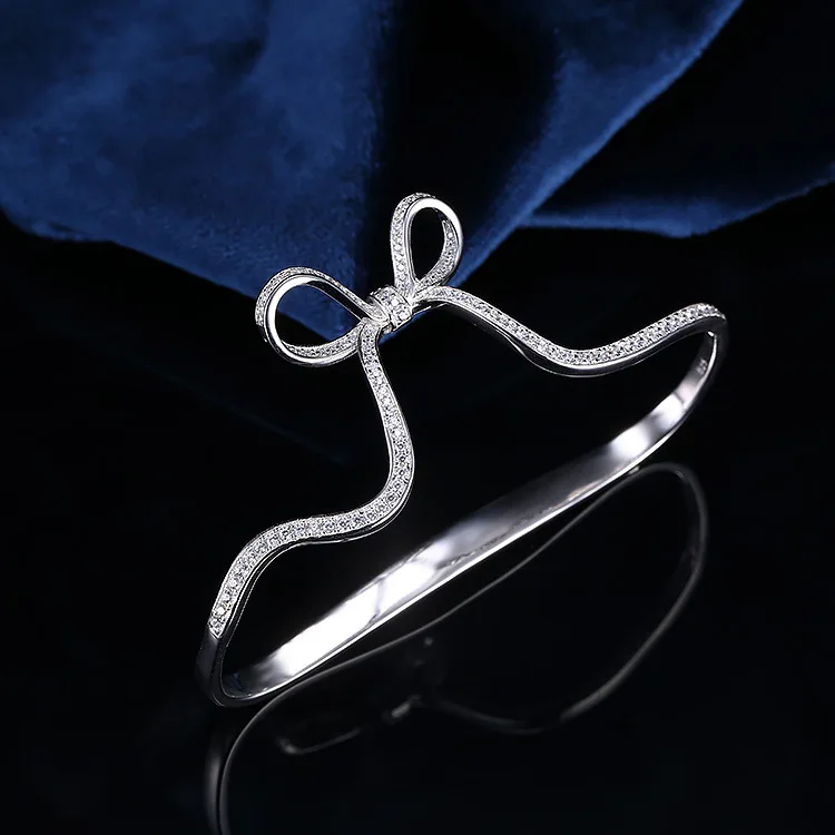 

ZOZIRI hot selling 925 sterling silver bowknot bangle bracelet Fashion women summer personality jewelry