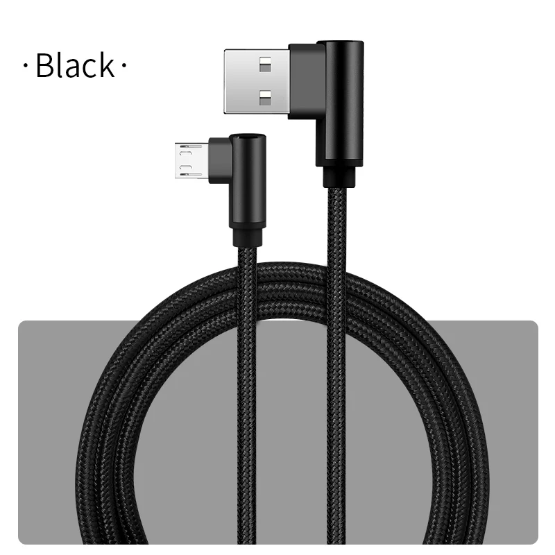 SmartDevil Micro USB кабель 2A кабель передачи данных для быстрой зарядки Плетеный 90 градусов USB Кабель зарядного устройства для samsung huawei Xiaomi LG планшета - Цвет: Black