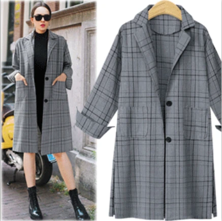 Mince Taille Longue Longues Large Automne Plaid Tranchée À Manteaux Conception Élégant Simple Porter Manches Printemps Classique Femmes zwSFq6gw