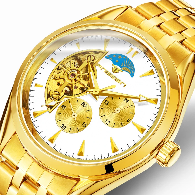 

Business Luminous Male Gold watch sun stars automatic mechanical 3Bar waterproof men watch men's watches clock Relogio Masculino