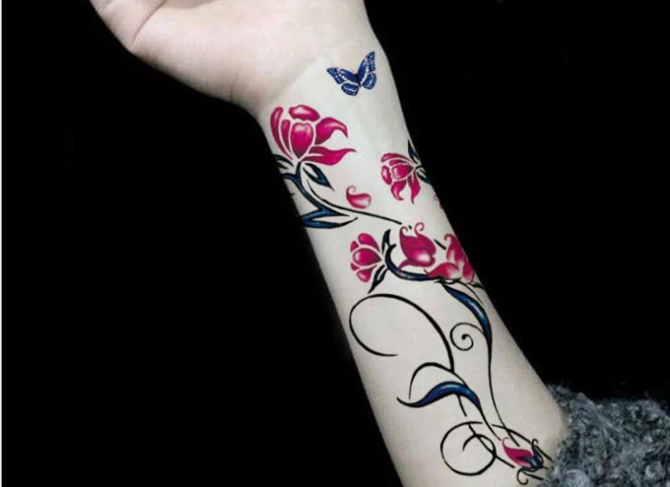 Временная татуировка, стикер, водонепроницаемый, сексуальный цветок, роза, поддельные татуировки, флеш-тату, рука, ноги, руки, живот для женщин, девушек, женщин - Цвет: Светло-серый