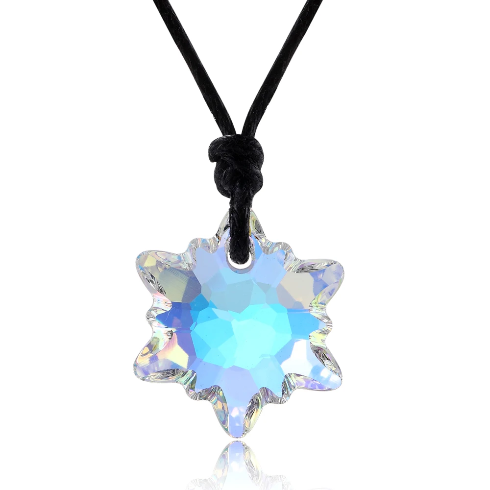

2019 new mother's day gift charming 1mm wax cord snowflake pendant necklace with crystal from swarovski bijoux wholesale