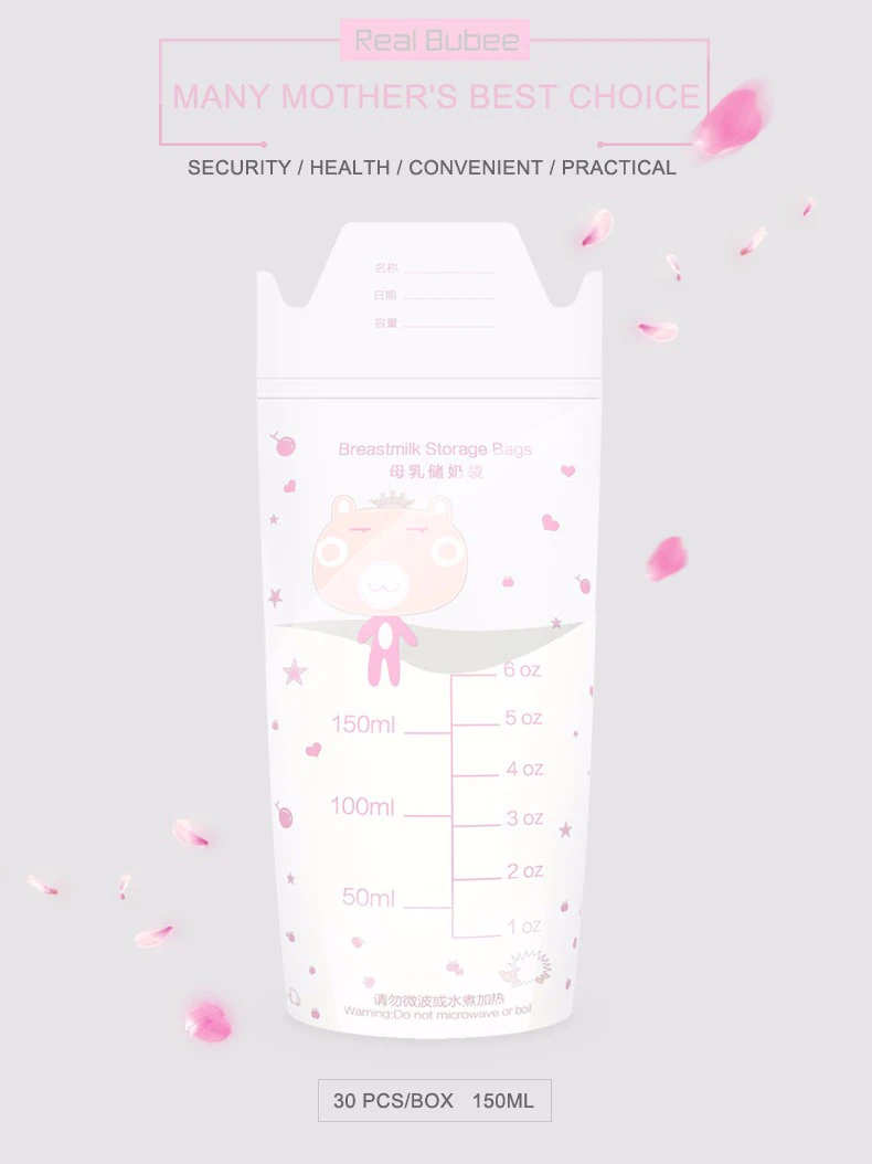 Armazenamento de Alimentos do Bebê Bolsas de Armazenamento Caixas de Armazenamento Fresco do Bebê Usado com Bomba de Mama Realbubee Livre * 30 Pcs Leite Materno Bolsa Melhor Pba 150 ml 2 High Quality Mamãe e Bebê