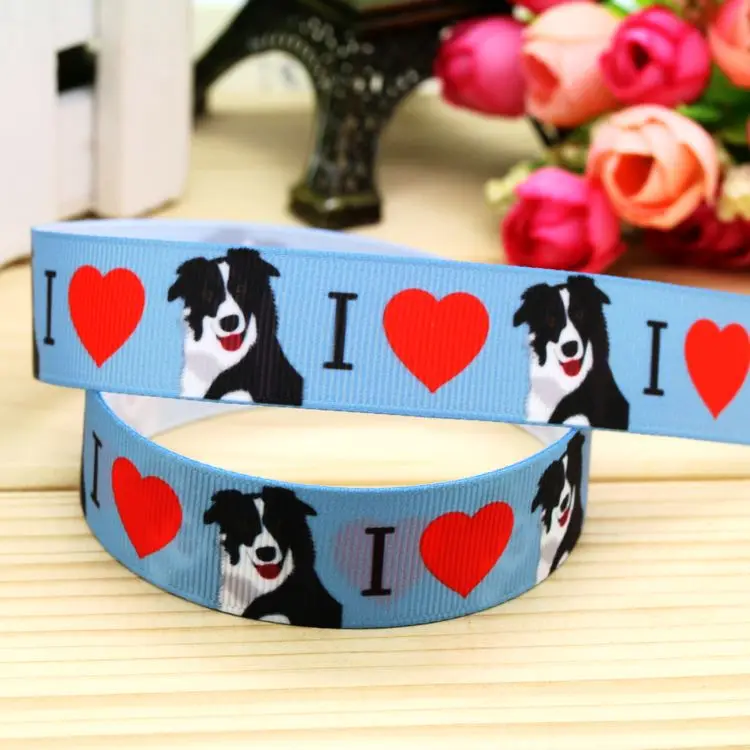 

7/8inch Free Shipping Border Collie Printed Grosgrain Ribbon Hairbow Headwear Party Decoration Diy Wholesale OEM 22mm P5753