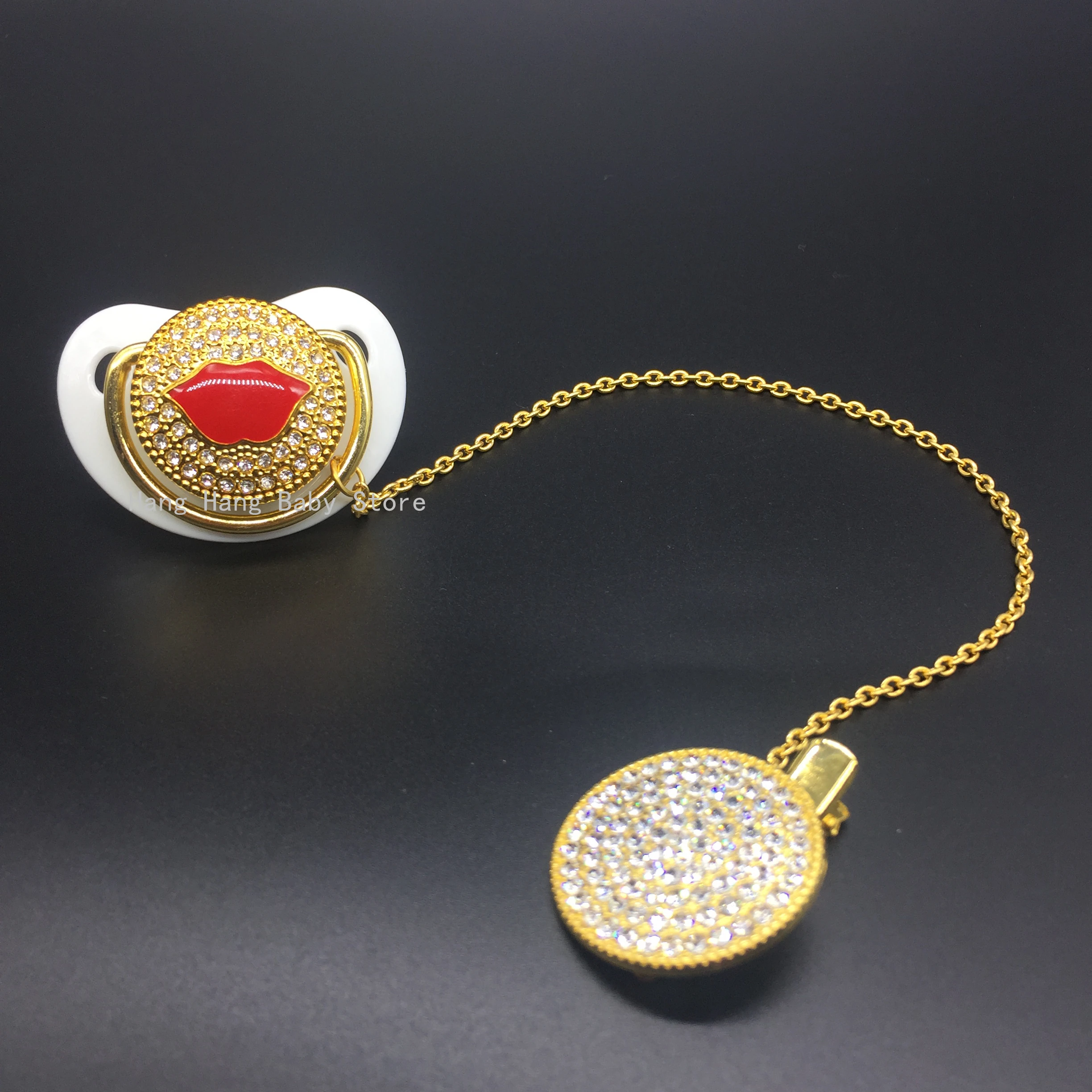 

Sexy Lip Bling Pacifier Sparkling Rhinestone Pacifier With Chain Clip