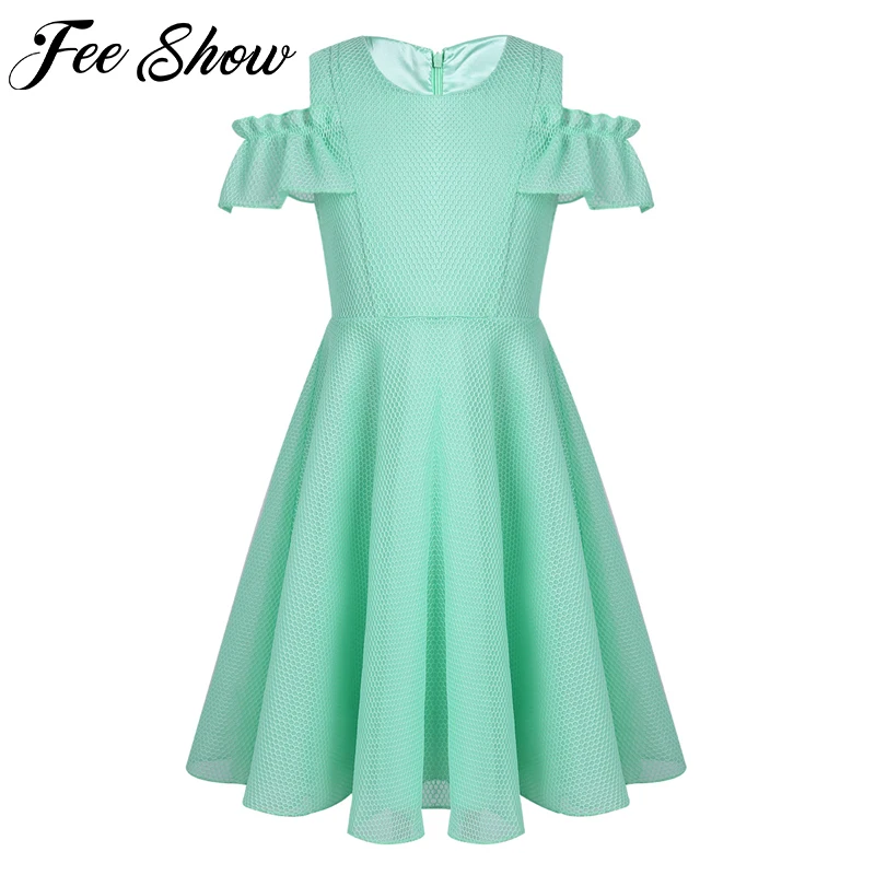 Сетчатые платья с оборками и рукавами для девочек-подростков, одежда для девочек возрастом 6, 8, 10, 12, 14 лет, новинка года, нарядное платье для больших девочек детское платье