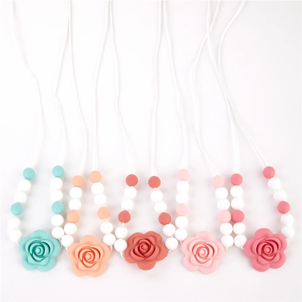 

Happyfriends 1pcs Silicone Rose Beads Pendant Popular Mommy Jewelry Baby Teething Necklace