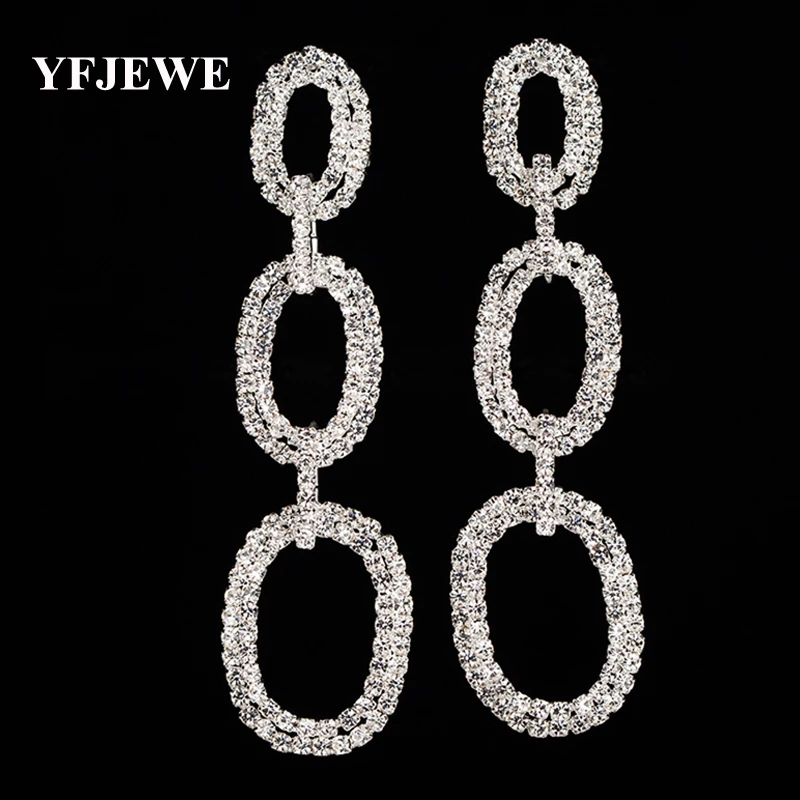 YFJEWE модные ювелирные изделия полный горный хрусталь кулон Висячие серьги для женщин элегантные Кристальные сережки Свадебная вечеринка подарок E383