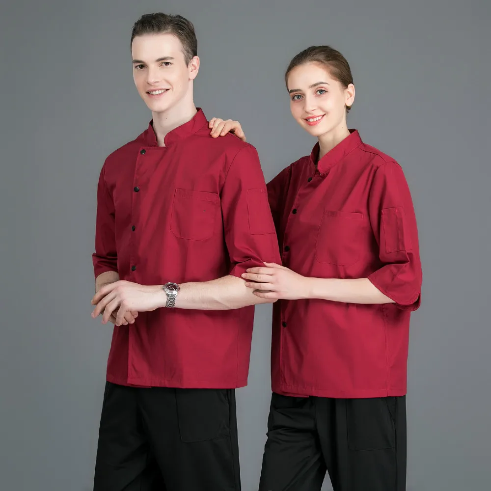 Форма повара ресторана Лето Семь-четверть рукав Кухня Одежда для гостиниц моющийся повар рабочая одежда дышащая куртка чистый цвет
