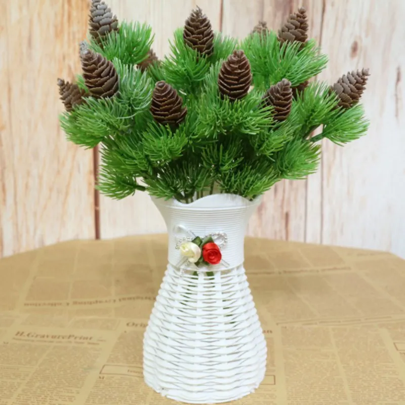 

Artificial plastic pine 7 branches Pine Nuts Cones Fake Plants Tree for Christmas Party Decoration Faux Grass Xmas home decor