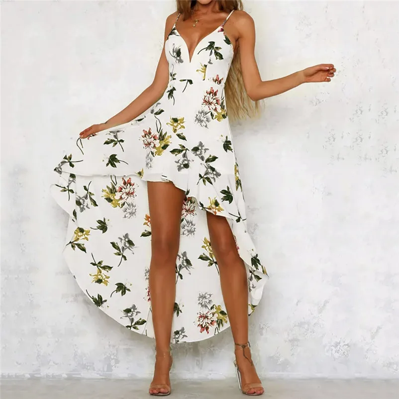 HOT sell NEW Fashion summer dress 2018 Womens Holiday Plunge Ladies Maxi Long Summer Floral Print Beach Dress vestido J21#N (8)