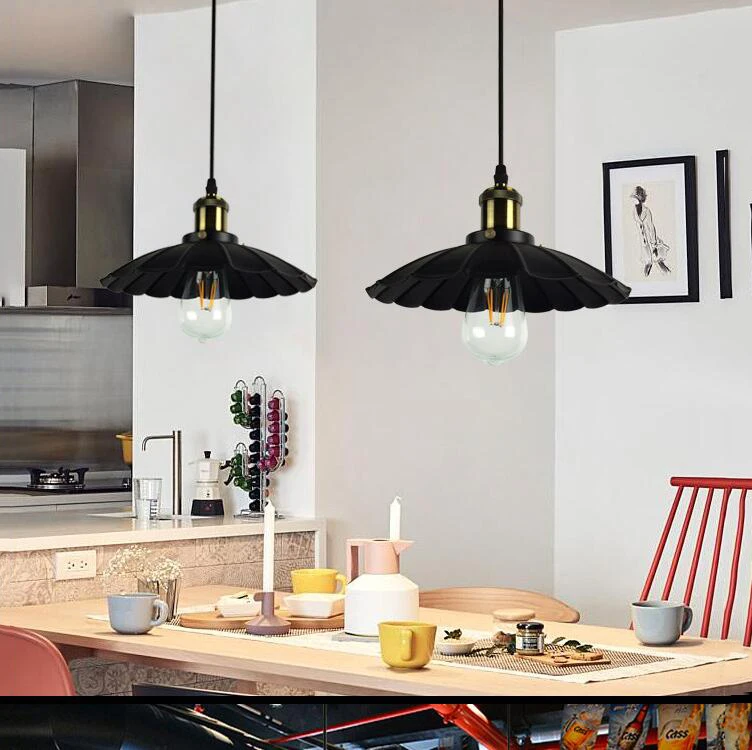 North American country suspension black pendant lamp vintage haning pendant light industrial loft lights lamparas home light (8)