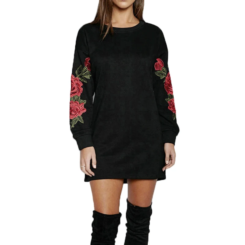 

Plus Size S-5XL Autumn Long Sleeve Floral Embroidery Long Women Pullovers Hoodies Black And White Sweatshirt Hoodies KH826470