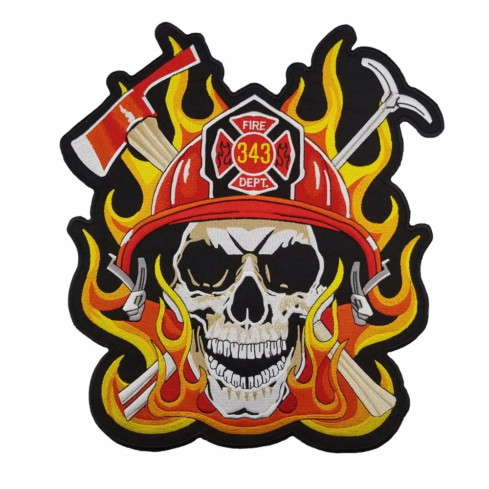 FIRE DEPT. SKULL free shipping fireman skull design clothes accessories biker vest iron-on embroidered patches (1)